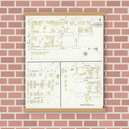 Old map wall art mockup — magnetic wood frame on brick wall — Sanborn Fire Insurance Map from Pocahontas, Tazewell County, Virginia (1908), Sheet #0004
