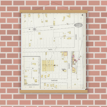 Old map wall art mockup — magnetic wood frame on brick wall — Sanborn Fire Insurance Map from Downers Grove, Dupage County, Illinois (1892), Sheet #0004