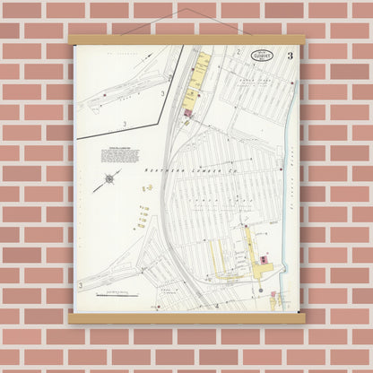 Old map wall art mockup — magnetic wood frame on brick wall — Sanborn Fire Insurance Map from Cloquet, Carlton County, Minnesota (1911), Sheet #0003