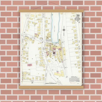 Old map wall art mockup — magnetic wood frame on brick wall — Sanborn Fire Insurance Map from Gardner, Worcester County, Massachusetts (1914), Sheet #0022