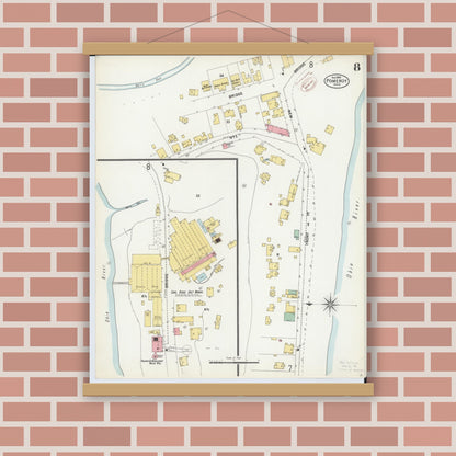 Old map wall art mockup — magnetic wood frame on brick wall — Sanborn Fire Insurance Map from Pomeroy, Meigs County, Ohio (1899), Sheet #0008