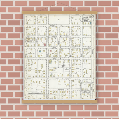 Old map wall art mockup — magnetic wood frame on brick wall — Sanborn Fire Insurance Map from Eustis, Lake County, Florida (1917), Sheet #0003
