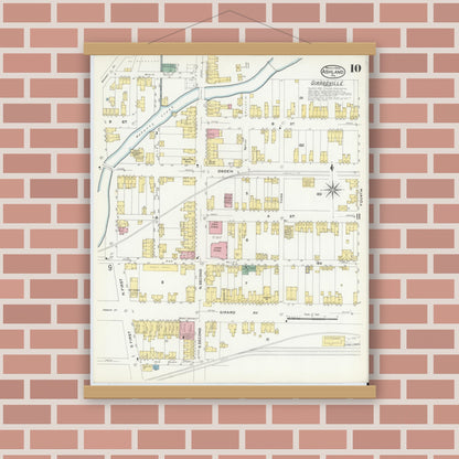 Old map wall art mockup — magnetic wood frame on brick wall — Sanborn Fire Insurance Map from Ashland, Schuylkill County, Pennsylvania (1908), Sheet #0010