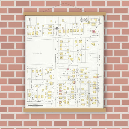 Old map wall art mockup — magnetic wood frame on brick wall — Sanborn Fire Insurance Map from Royal Oak, Oakland County, Michigan (1926), Sheet #0008