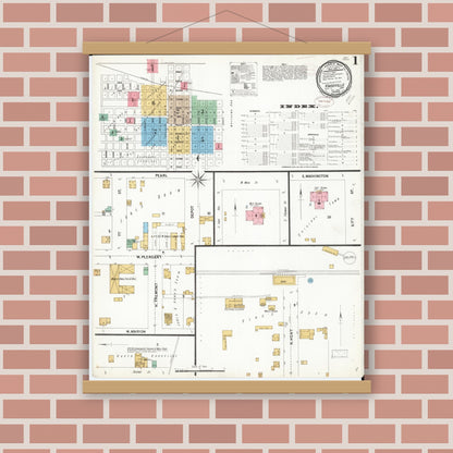 Old map wall art mockup — magnetic wood frame on brick wall — Sanborn Fire Insurance Map from Knoxville, Marion County, Iowa (1899) â€” Complete Set