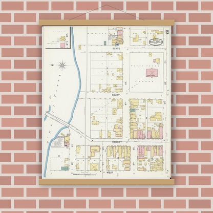 Old map wall art mockup — magnetic wood frame on brick wall — Sanborn Fire Insurance Map from Neillsville, Clark County, Wisconsin (1892), Sheet #0002