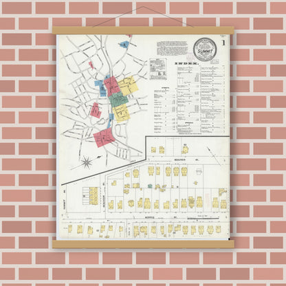 Old map wall art mockup — magnetic wood frame on brick wall — Sanborn Fire Insurance Map from Summit, Union County, New Jersey (1903), Sheet #0001