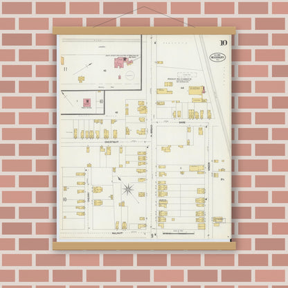 Old map wall art mockup — magnetic wood frame on brick wall — Sanborn Fire Insurance Map from Woodbury, Gloucester County, New Jersey (1902), Sheet #0010