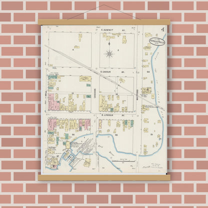 Old map wall art mockup — magnetic wood frame on brick wall — Sanborn Fire Insurance Map from Fergus Falls, Otter Tail County, Minnesota (1890), Sheet #0004