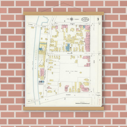 Old map wall art mockup — magnetic wood frame on brick wall — Sanborn Fire Insurance Map from Palmyra, Wayne County, New York (1912), Sheet #0003