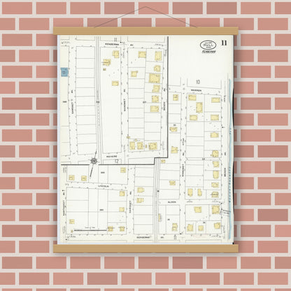 Old map wall art mockup — magnetic wood frame on brick wall — Sanborn Fire Insurance Map from Hull, Plymouth County, Massachusetts (1910), Sheet #0011