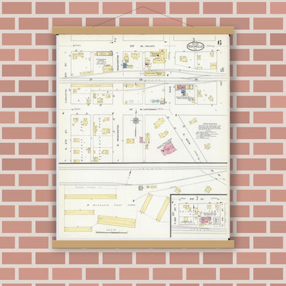 Old map wall art mockup — magnetic wood frame on brick wall — Sanborn Fire Insurance Map from Rochelle, Ogle County, Illinois (1912), Sheet #0006