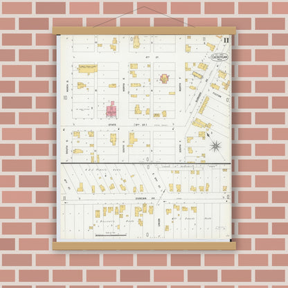 Old map wall art mockup — magnetic wood frame on brick wall — Sanborn Fire Insurance Map from Cheboygan, Cheboygan County, Michigan (1900), Sheet #0011