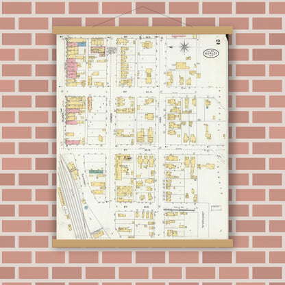 Old map wall art mockup — magnetic wood frame on brick wall — Sanborn Fire Insurance Map from Hurley, Iron County, Wisconsin (1905), Sheet #0002
