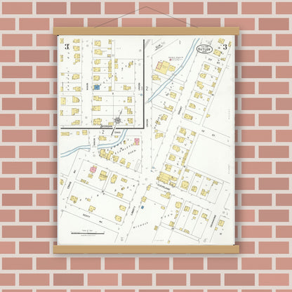 Old map wall art mockup — magnetic wood frame on brick wall — Sanborn Fire Insurance Map from Butler, Richland County, Ohio (1926), Sheet #0003