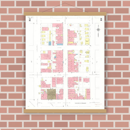 Old map wall art mockup — magnetic wood frame on brick wall — Sanborn Fire Insurance Map from Perry, Dallas County, Iowa (1933), Sheet #0002