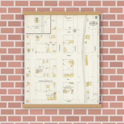 Old map wall art mockup — magnetic wood frame on brick wall — Sanborn Fire Insurance Map from Jacksonville, Cherokee County, Texas (1896), Sheet #0002