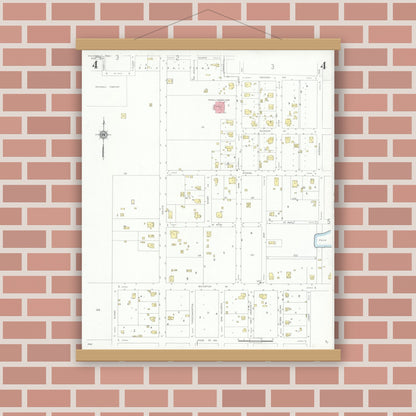 Old map wall art mockup — magnetic wood frame on brick wall — Sanborn Fire Insurance Map from Rockwall, Rockwall County, Texas (1934), Sheet #0004