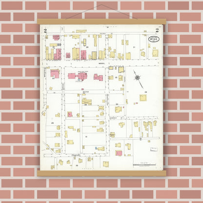 Old map wall art mockup — magnetic wood frame on brick wall — Sanborn Fire Insurance Map from Wise, Wise County, Virginia (1923), Sheet #0002
