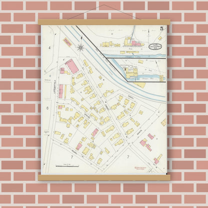 Old map wall art mockup — magnetic wood frame on brick wall — Sanborn Fire Insurance Map from Chicopee, Hampden County, Massachusetts (1896), Sheet #0005
