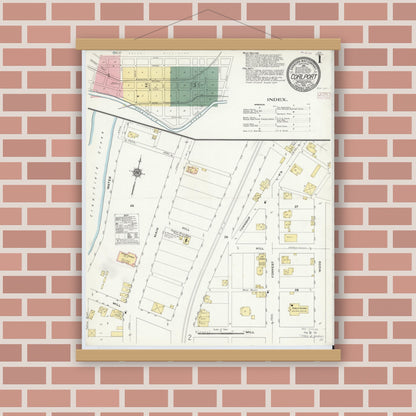 Old map wall art mockup — magnetic wood frame on brick wall — Sanborn Fire Insurance Map from Coalport, Clearfield County, Pennsylvania (1910) - Complete Map Set
