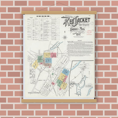 Old map wall art mockup — magnetic wood frame on brick wall — Sanborn Fire Insurance Map from Red Jacket, Houghton County, Michigan (1897) - Complete Map Set