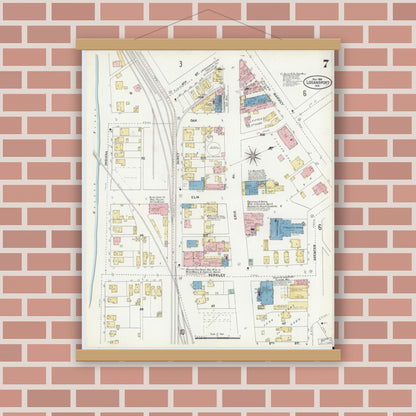 Old map wall art mockup — magnetic wood frame on brick wall — Sanborn Fire Insurance Map from Logansport, Cass County, Indiana (1906), Sheet #0007