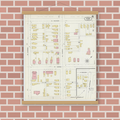 Old map wall art mockup — magnetic wood frame on brick wall — Sanborn Fire Insurance Map from Rome, Oneida County, New York (1894), Sheet #0006