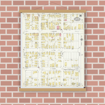 Old map wall art mockup — magnetic wood frame on brick wall — Sanborn Fire Insurance Map from Alliance, Stark County, Ohio (1911), Sheet #0016