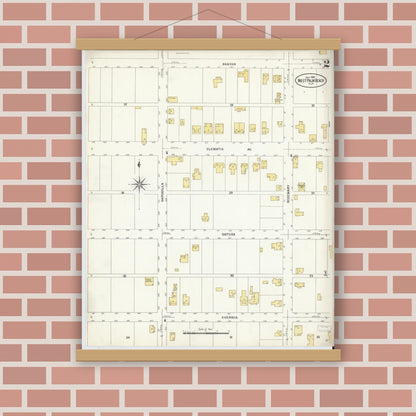 Old map wall art mockup — magnetic wood frame on brick wall — Sanborn Fire Insurance Map from West Palm Beach, Dade County, Florida (1908), Sheet #0002