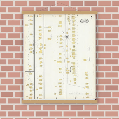 Old map wall art mockup — magnetic wood frame on brick wall — Sanborn Fire Insurance Map from Salisbury, Essex County, Massachusetts (1904), Sheet #0005
