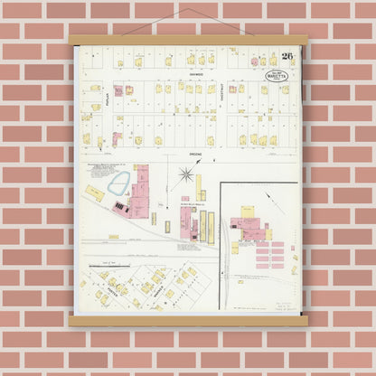 Old map wall art mockup — magnetic wood frame on brick wall — Sanborn Fire Insurance Map from Marietta, Washington County, Ohio (1907), Sheet #0026