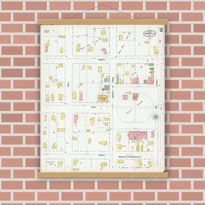Old map wall art mockup — magnetic wood frame on brick wall — Sanborn Fire Insurance Map from Knoxville, Knox County, Illinois (1901), Sheet #0002