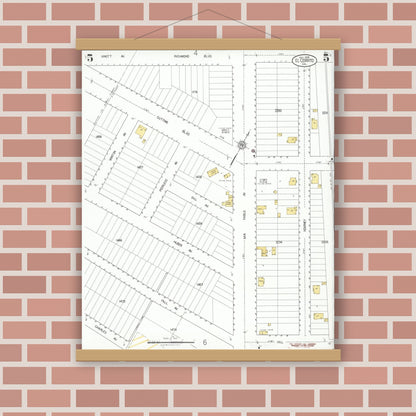 Old map wall art mockup — magnetic wood frame on brick wall — Sanborn Fire Insurance Map from El Cerrito, Contra Costa County, California (1926), Sheet #0005