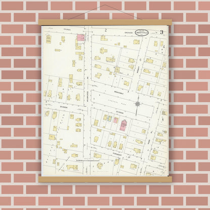 Old map wall art mockup — magnetic wood frame on brick wall — Sanborn Fire Insurance Map from Libertyville, Lake County, Illinois (1912), Sheet #0003