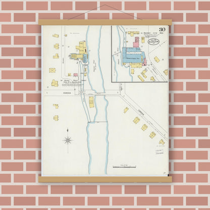 Old map wall art mockup — magnetic wood frame on brick wall — Sanborn Fire Insurance Map from Auburn, Cayuga County, New York (1898), Sheet #0030