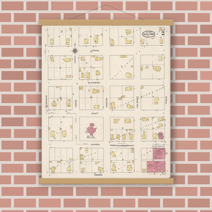 Old map wall art mockup — magnetic wood frame on brick wall — Sanborn Fire Insurance Map from Sullivan, Moultrie County, Illinois (1922), Sheet #0002