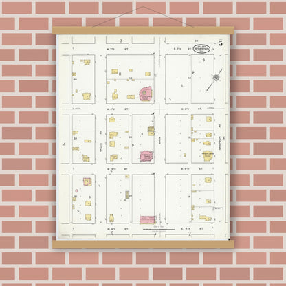 Old map wall art mockup — magnetic wood frame on brick wall — Sanborn Fire Insurance Map from Hereford, Deaf Smith County, Texas (1920), Sheet #0005