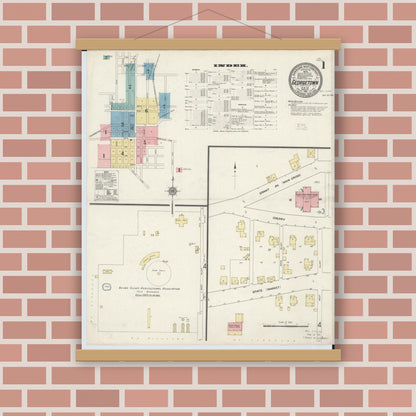 Old map wall art mockup — magnetic wood frame on brick wall — Sanborn Fire Insurance Map from Georgetown, Brown County, Ohio (1912) - Complete Map Set