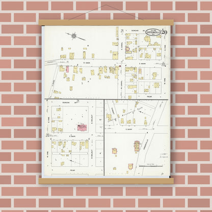 Old map wall art mockup — magnetic wood frame on brick wall — Sanborn Fire Insurance Map from Chippewa Falls, Chippewa County, Wisconsin (1910), Sheet #0020