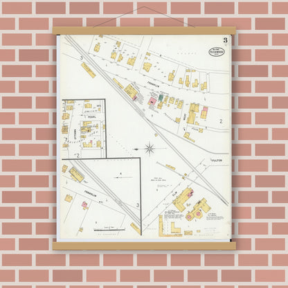 Old map wall art mockup — magnetic wood frame on brick wall — Sanborn Fire Insurance Map from Richwood, Union County, Ohio (1900), Sheet #0003