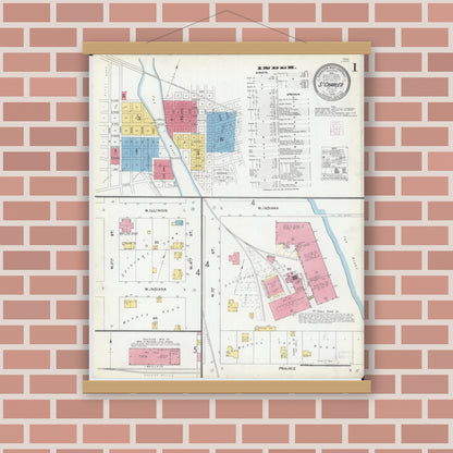 Old map wall art mockup — magnetic wood frame on brick wall — Sanborn Fire Insurance Map from Saint Charles, Kane County, Illinois (1905), Sheet #0001