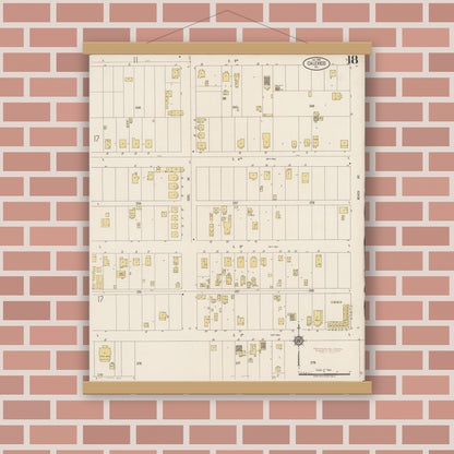 Old map wall art mockup — magnetic wood frame on brick wall — Sanborn Fire Insurance Map from Calexico, Imperial County, California (1920), Sheet #0018