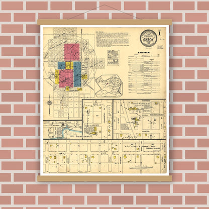 Old map wall art mockup — magnetic wood frame on brick wall — Sanborn Fire Insurance Map from Anson, Jones County, Texas (1922), Sheet #0001