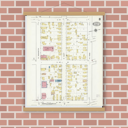 Old map wall art mockup — magnetic wood frame on brick wall — Sanborn Fire Insurance Map from Marquette, Marquette County, Michigan (1917), Sheet #0008