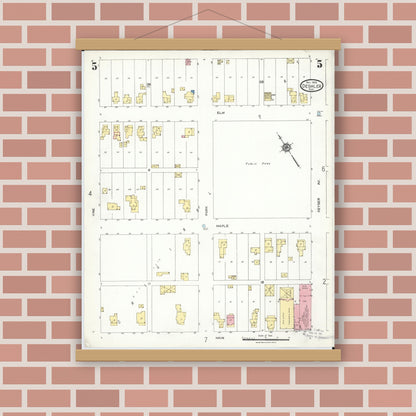 Old map wall art mockup — magnetic wood frame on brick wall — Sanborn Fire Insurance Map from Deshler, Henry County, Ohio (1923), Sheet #0005