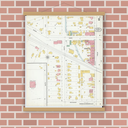 Old map wall art mockup — magnetic wood frame on brick wall — Sanborn Fire Insurance Map from Carey, Wyandot County, Ohio (1900), Sheet #0002