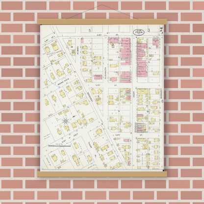 Old map wall art mockup — magnetic wood frame on brick wall — Sanborn Fire Insurance Map from Pekin, Tazewell County, Illinois (1898), Sheet #0007