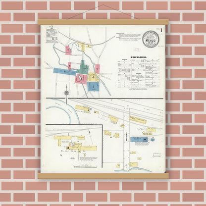 Old map wall art mockup — magnetic wood frame on brick wall — Sanborn Fire Insurance Map from Mexico, Oswego County, New York (1911) - Complete Map Set