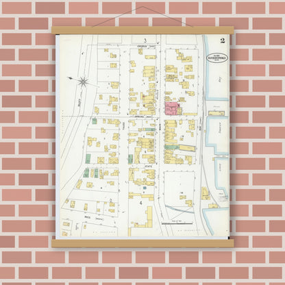 Old map wall art mockup — magnetic wood frame on brick wall — Sanborn Fire Insurance Map from Harbor Springs, Emmet County, Michigan (1900), Sheet #0002